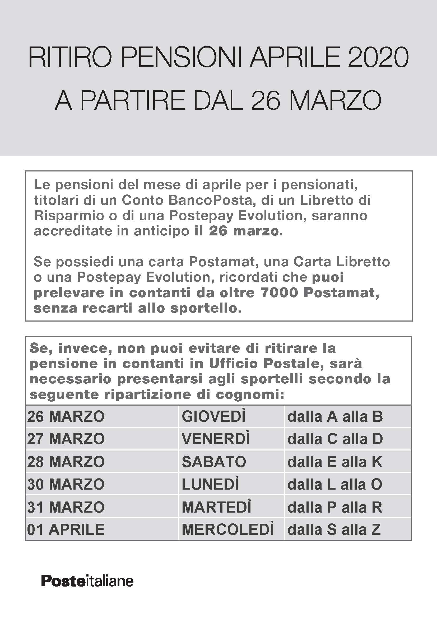 CORONAVIRUS - PAGAMENTO PENSIONI